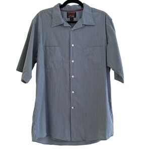 Cremieux Navy/Grey Gingham Check Short Sleeve Cotton Button Down Shirt L